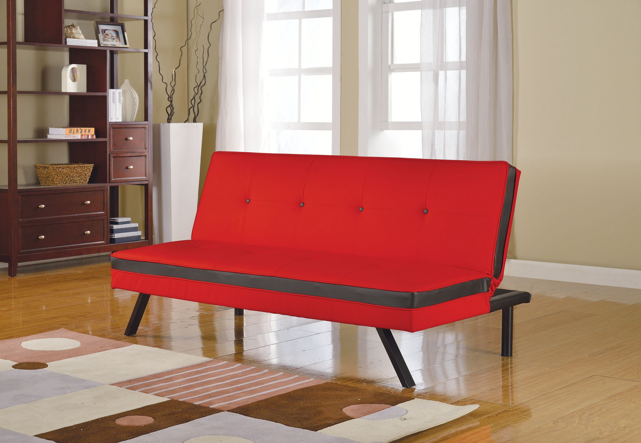 Adjustable Sofa, Red & Black PU - PU, Metal Leg Red & Black PU