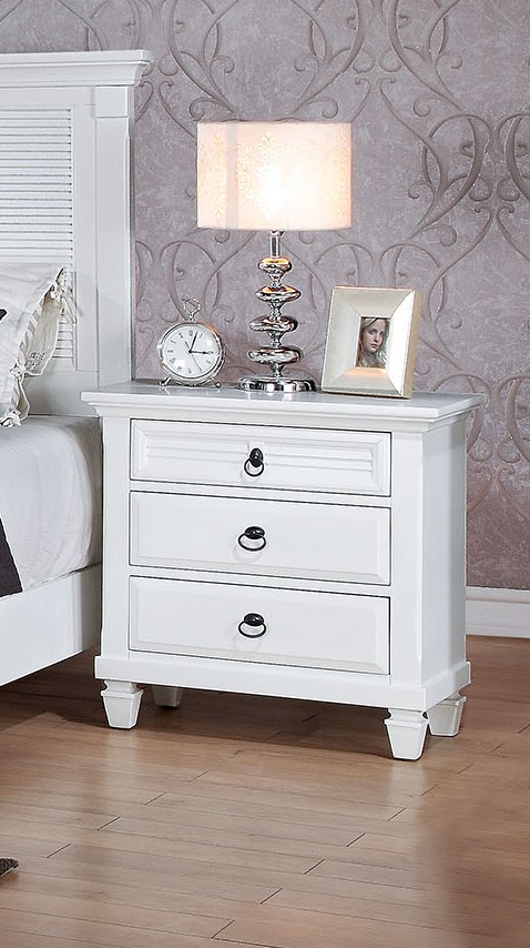 Nightstand , White - Poplar & Pine Wood, Wood White