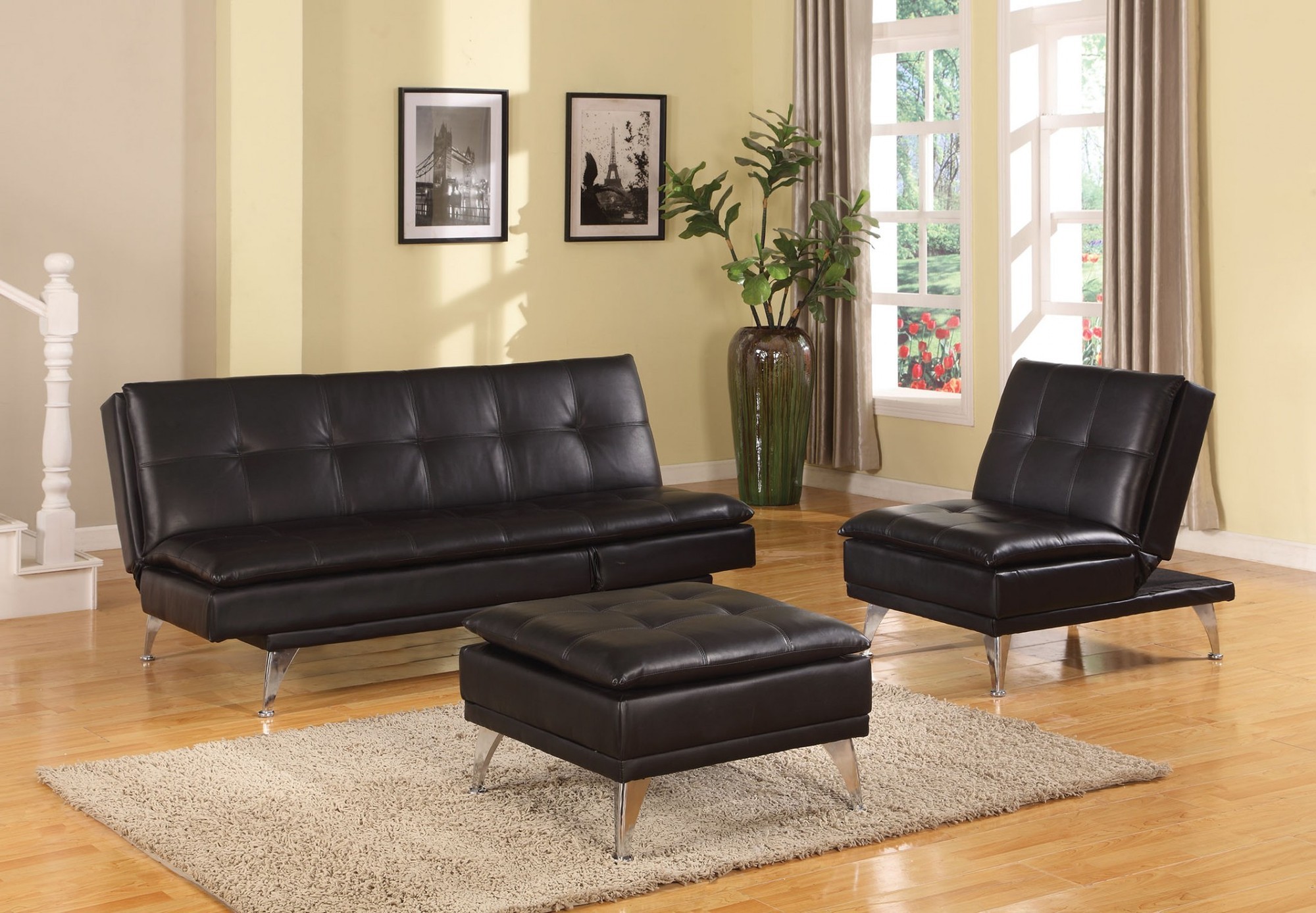 Black Faux Leather Adjustable Lounge Chair