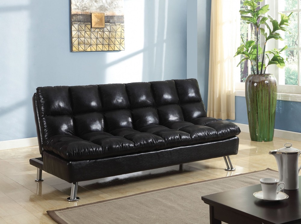 Adjustable Sofa, Black Polished Microfiber - Polished Microfiber, Black Polished Microfiber