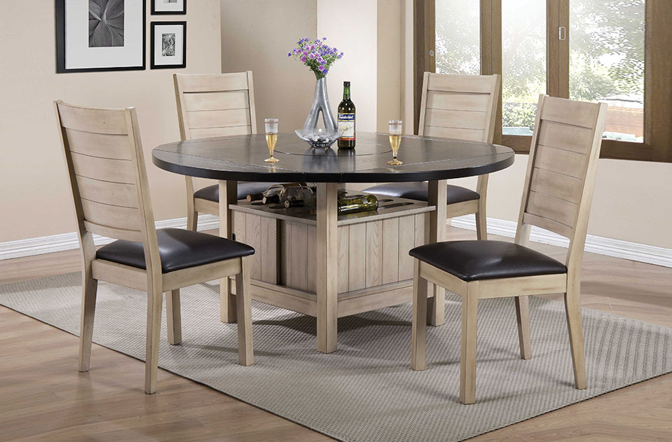Rustic Wood and Black Dining Table with Wine Storage