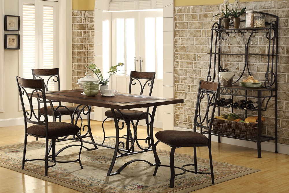 Set of 2 Dark Wood Steel Dining or Side Chairs
