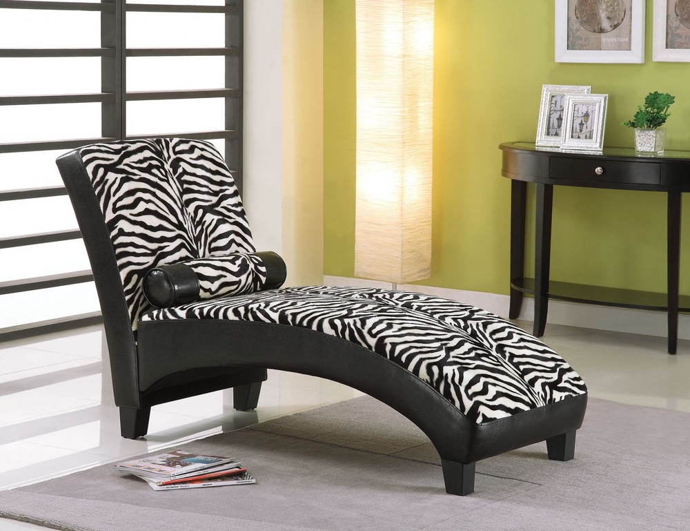 Lounge Chaise with Pillow, Zebra Fabric & Black PU - Black Bycast PU, Fabric, Zebra Fabric & Black PU