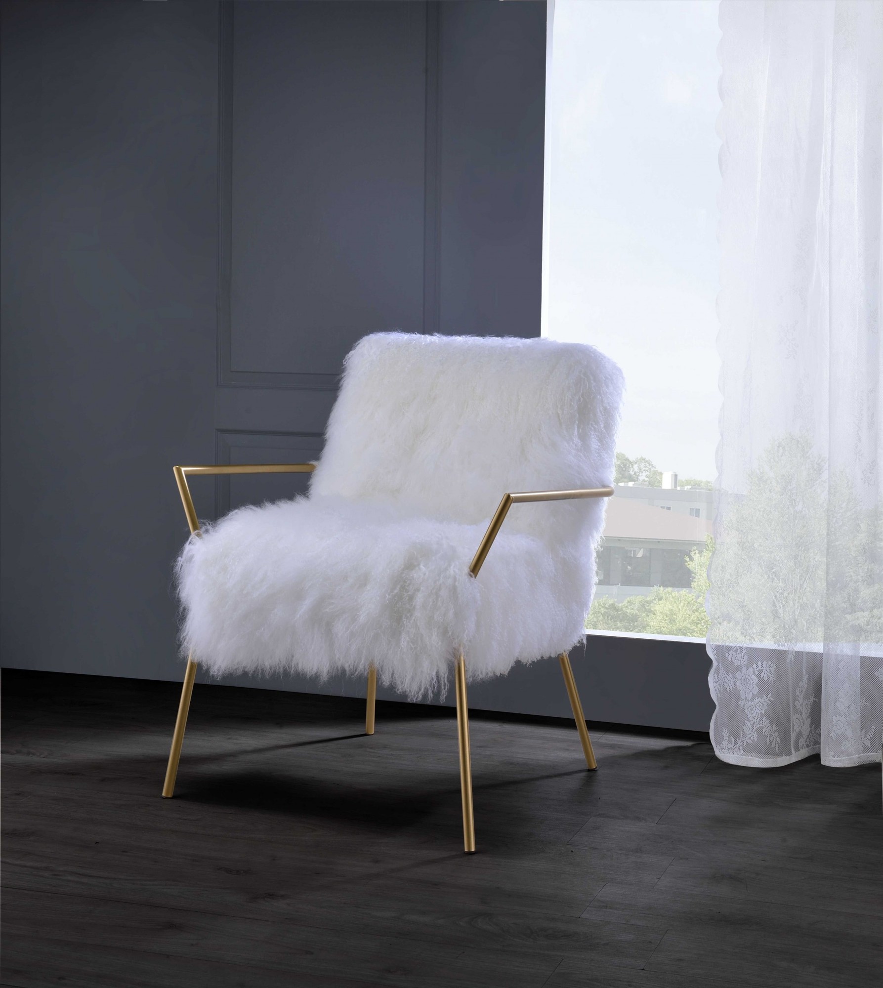 29" X 29" X 33" Wool And Gold Brass Accent Chair