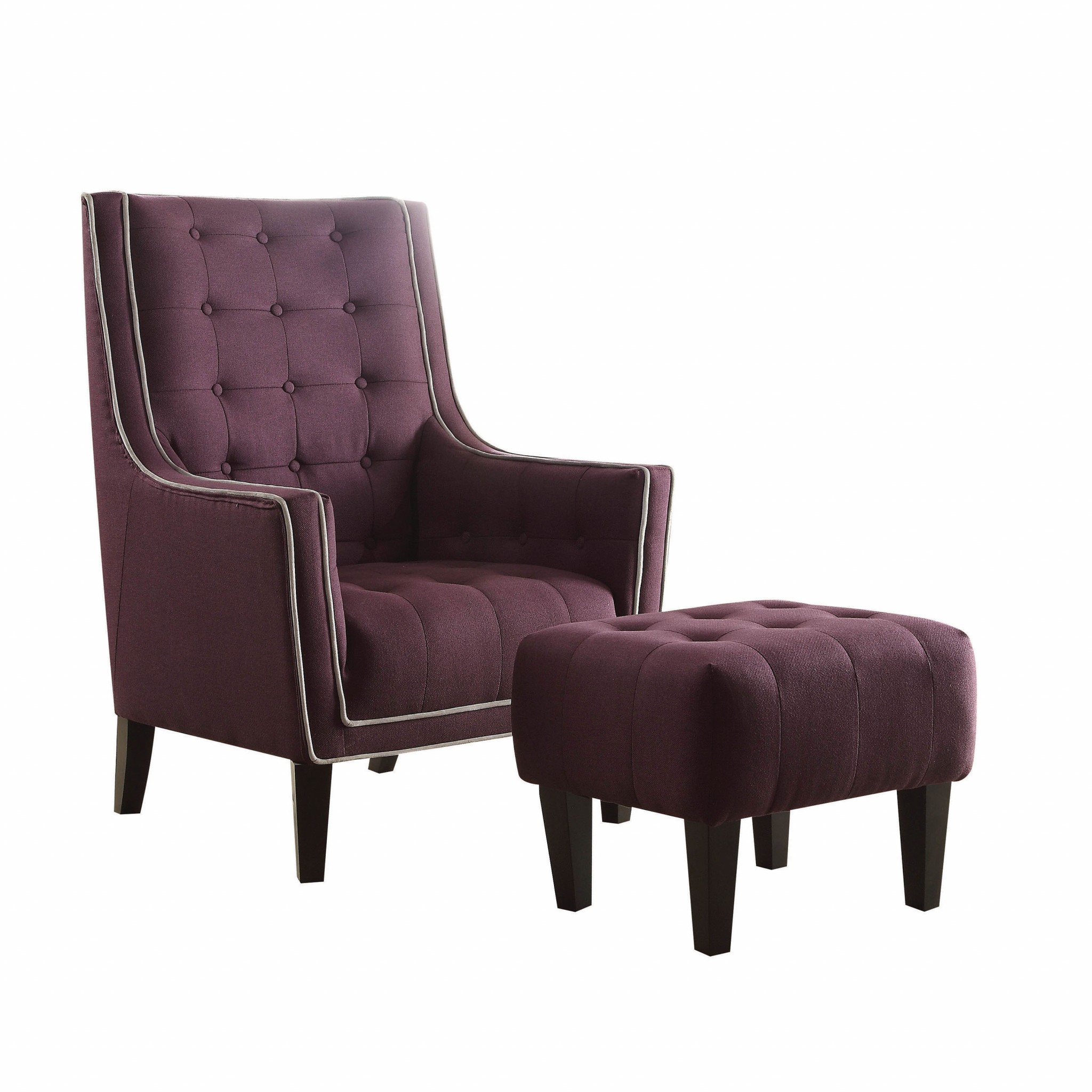 32" X 33" X 46" Purple Linen Accent Arm Chair And Ottoman