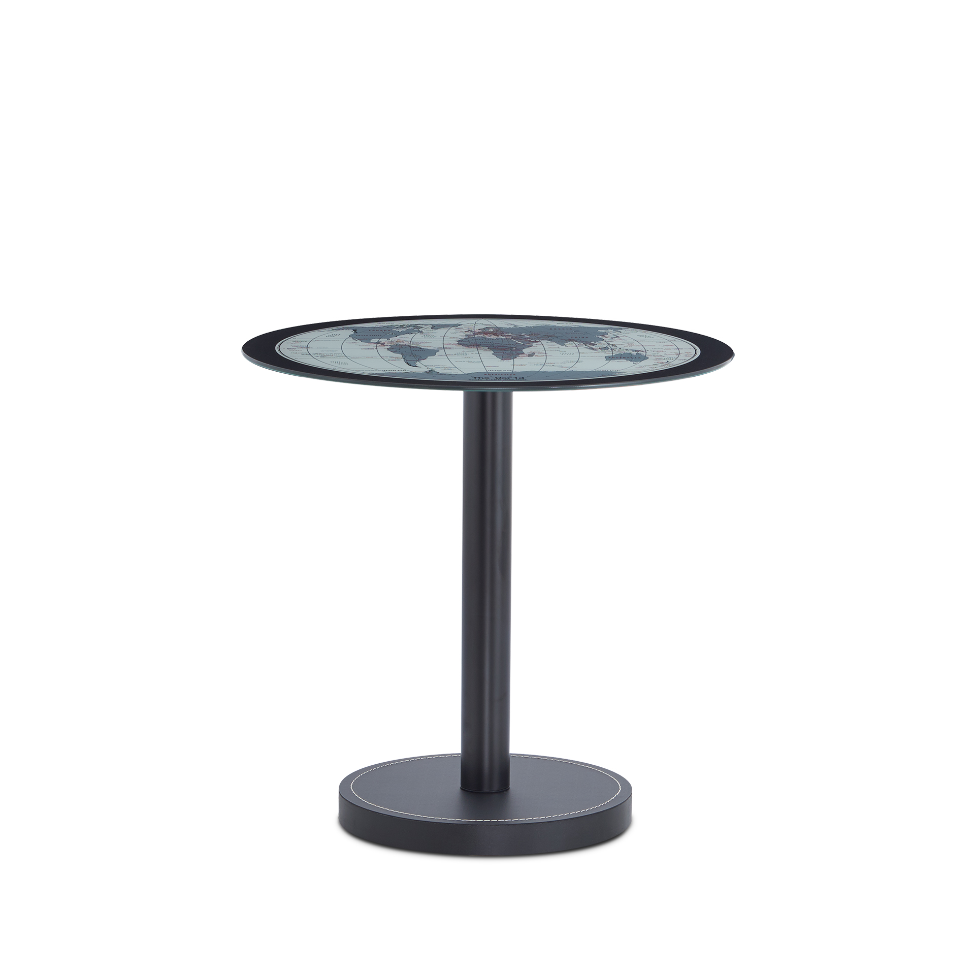 World Map Black Leather Side Table