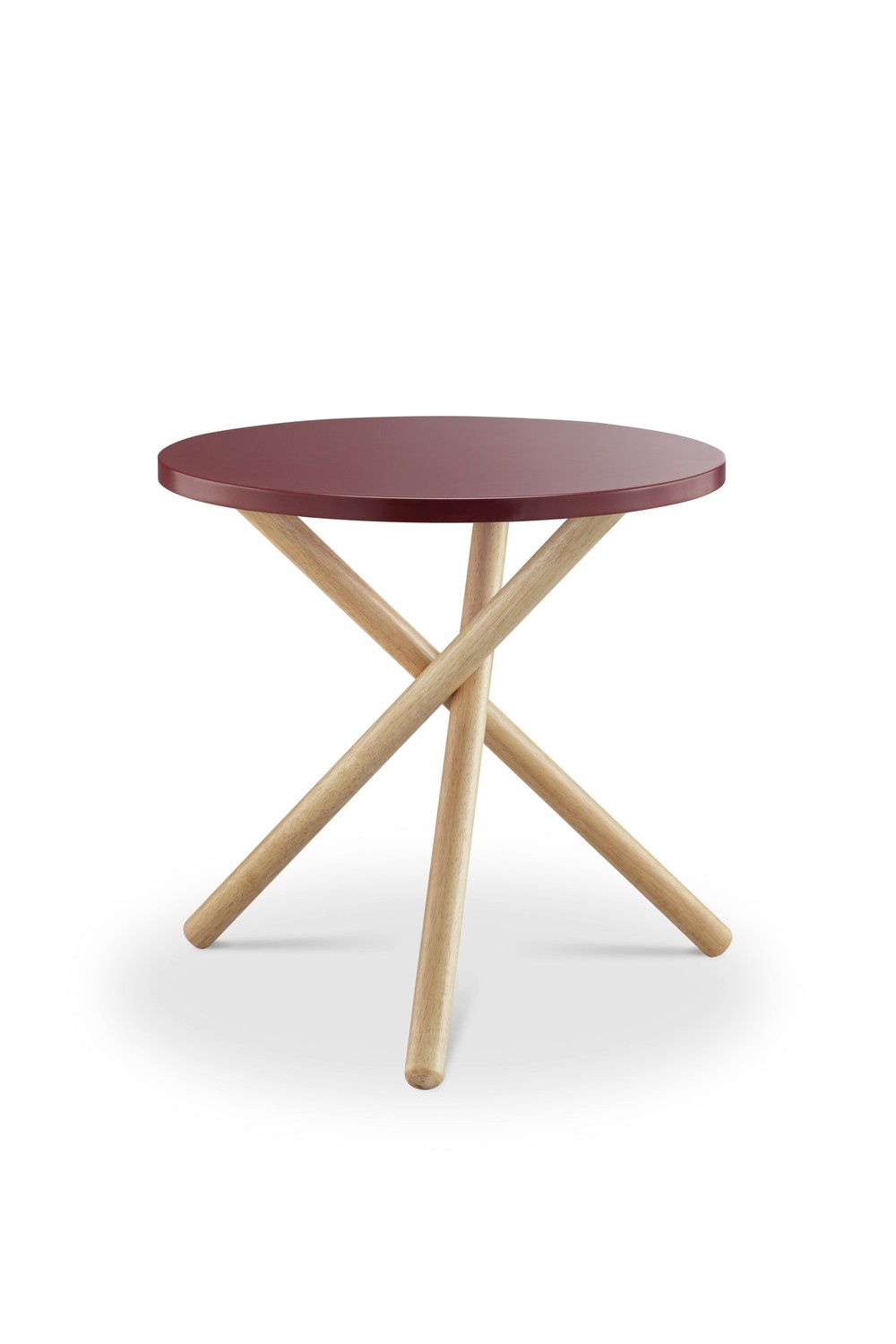 Mod Round Maroon and Light Wood Side Table