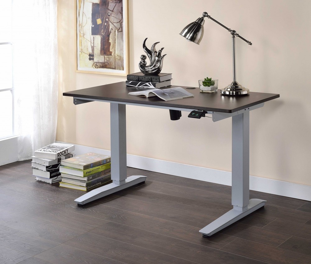 Height Adjustable Black Glass Desk