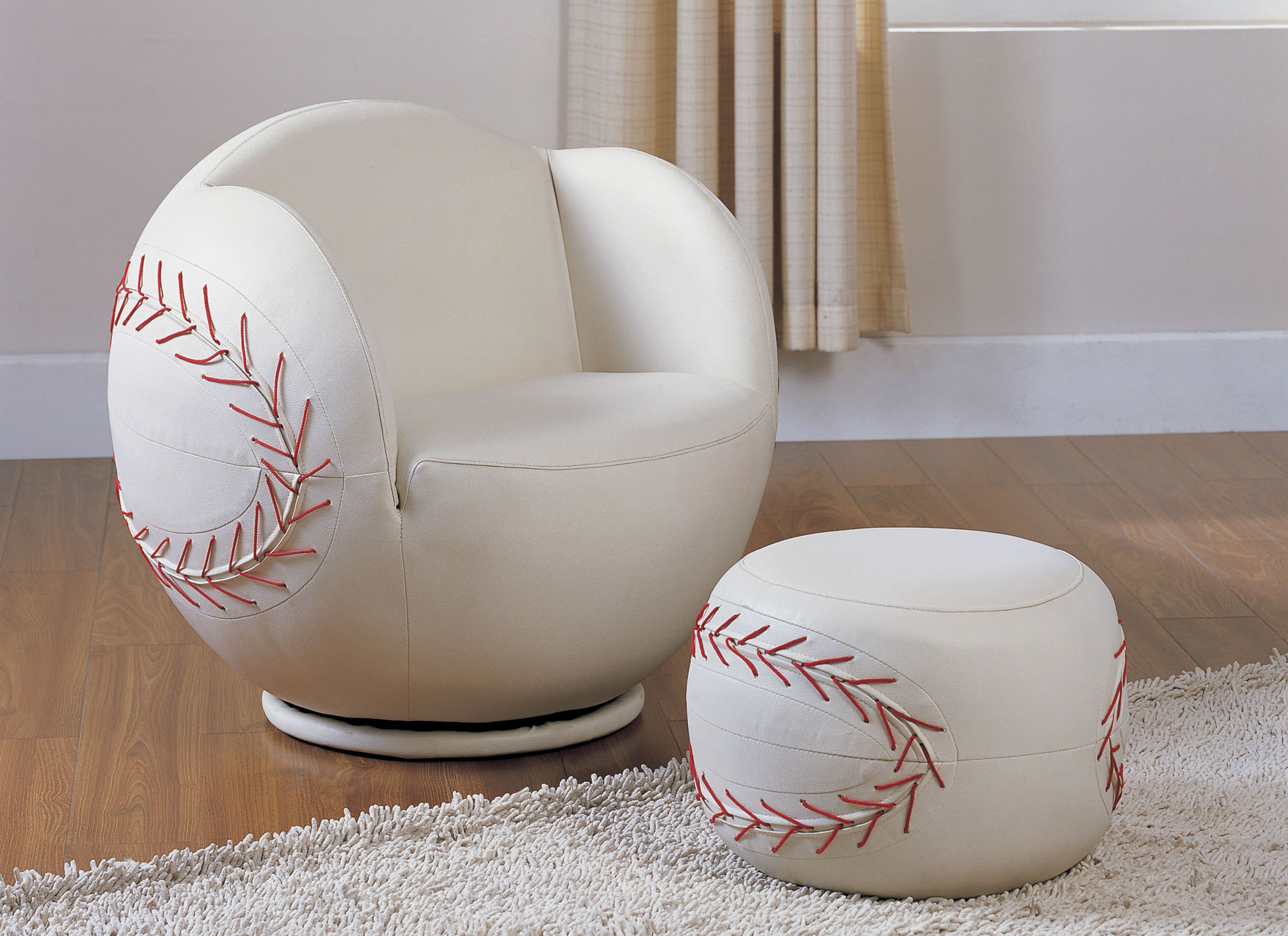 29" X 29" X 26" 2Pc Baseball Pu Chair And Ottoman