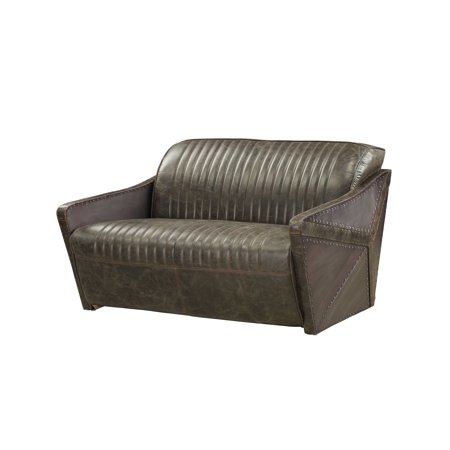 59" X 38" X 30" Aluminum And Distressed Espresso Top Grain Leather Loveseat