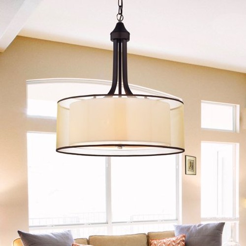 Taylor Antique Bronze with Off white Fabric Shade 20-inch Pendant Lamp