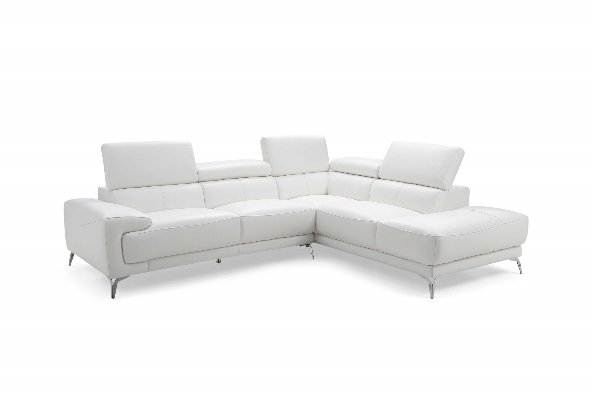 Sectional, Chaise On Right When Facing, White Top Grain Italian Leather