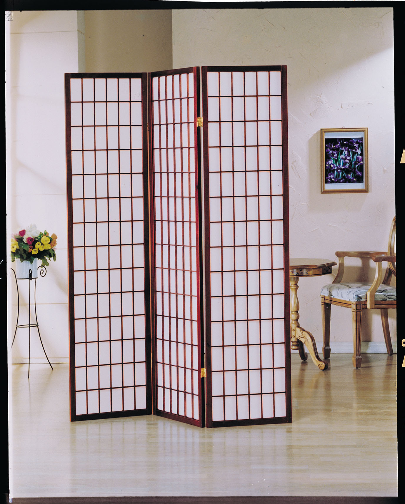 0.87" X 17.13" X 0.31" Cherry Wooden 3 Panel Room Divider