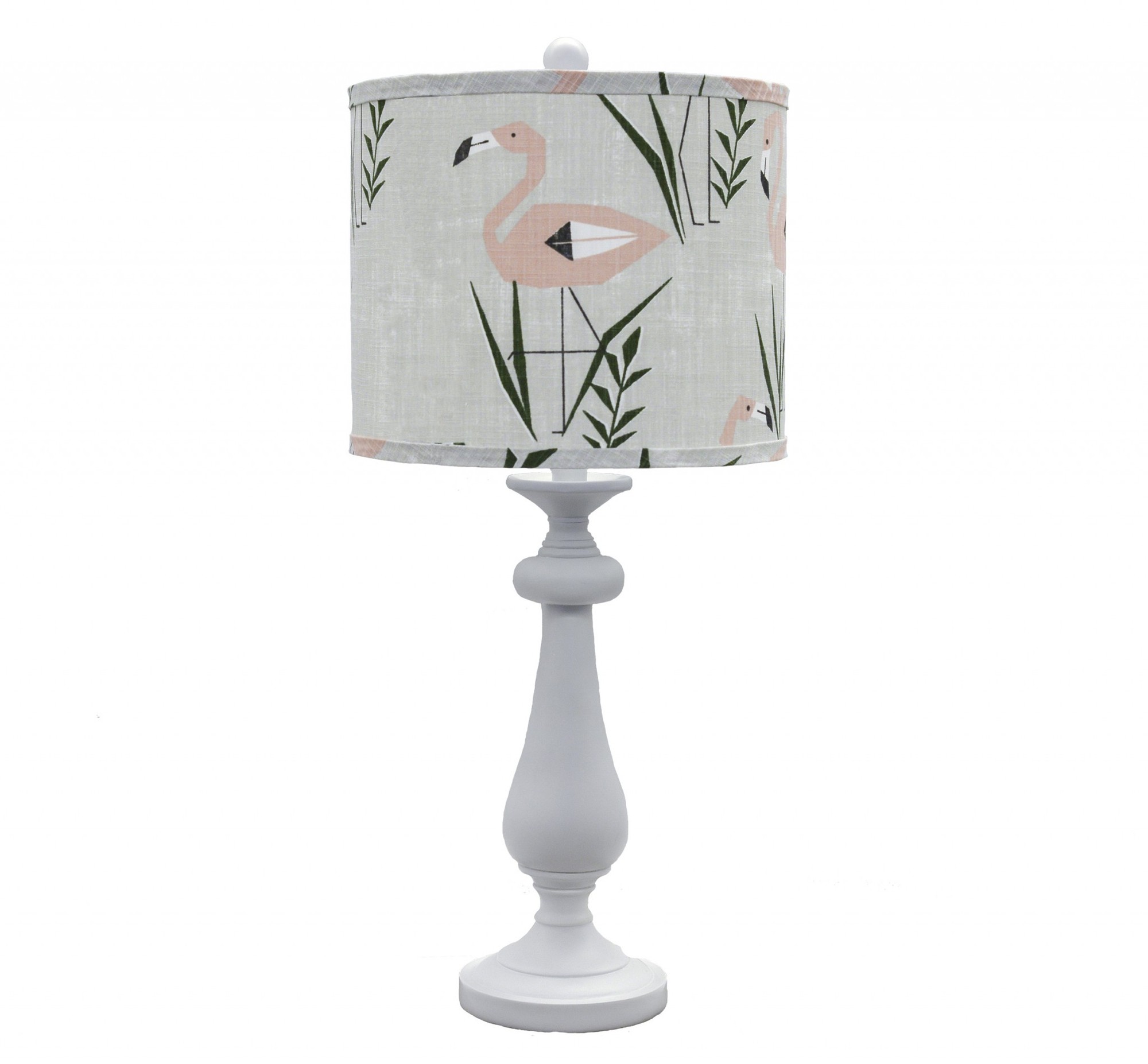 White Traditional Table Lamp with Flamingo Printed Shade