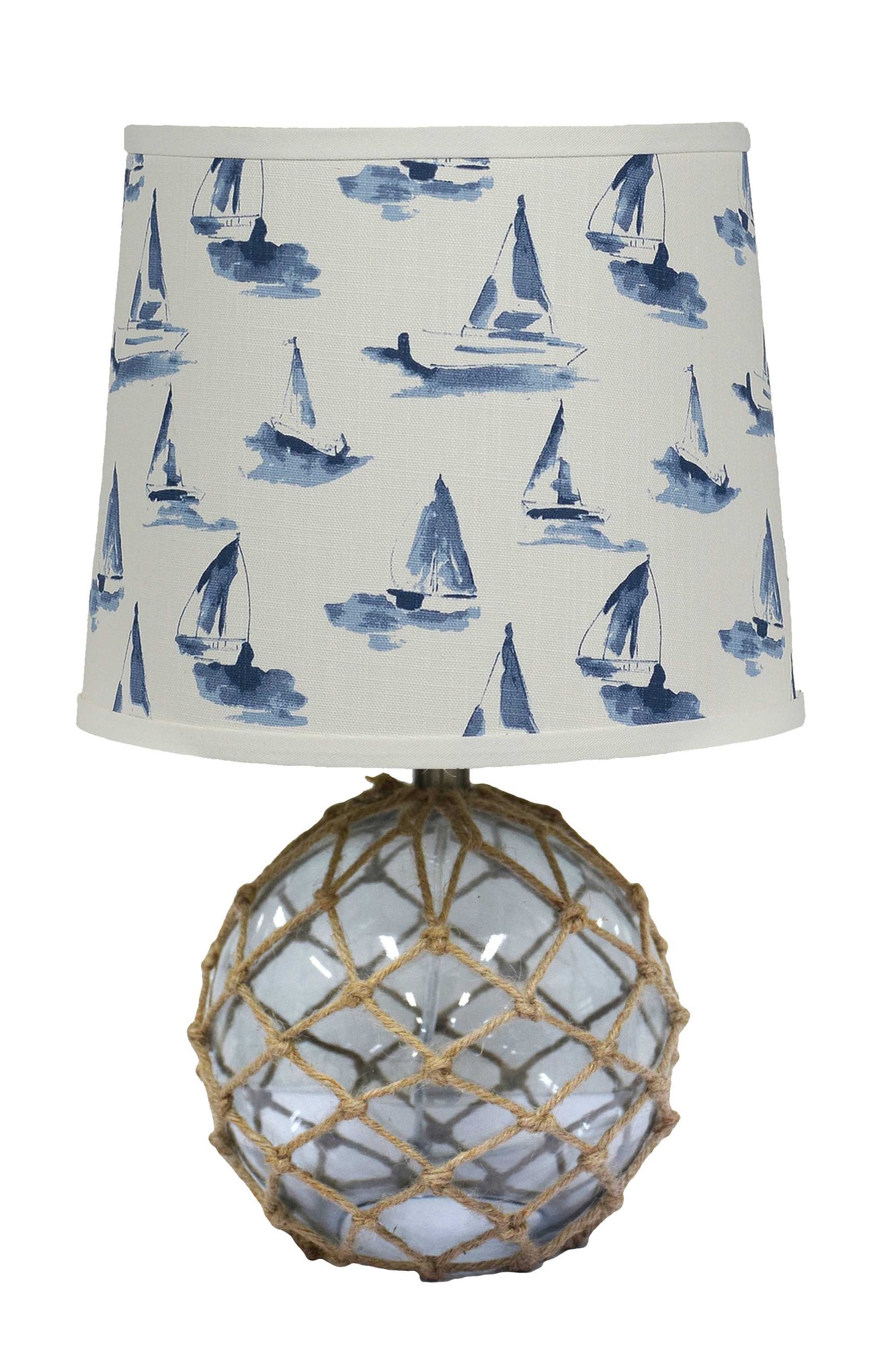 Glass and Net Finish Table Lamp with Sailboats Shade
