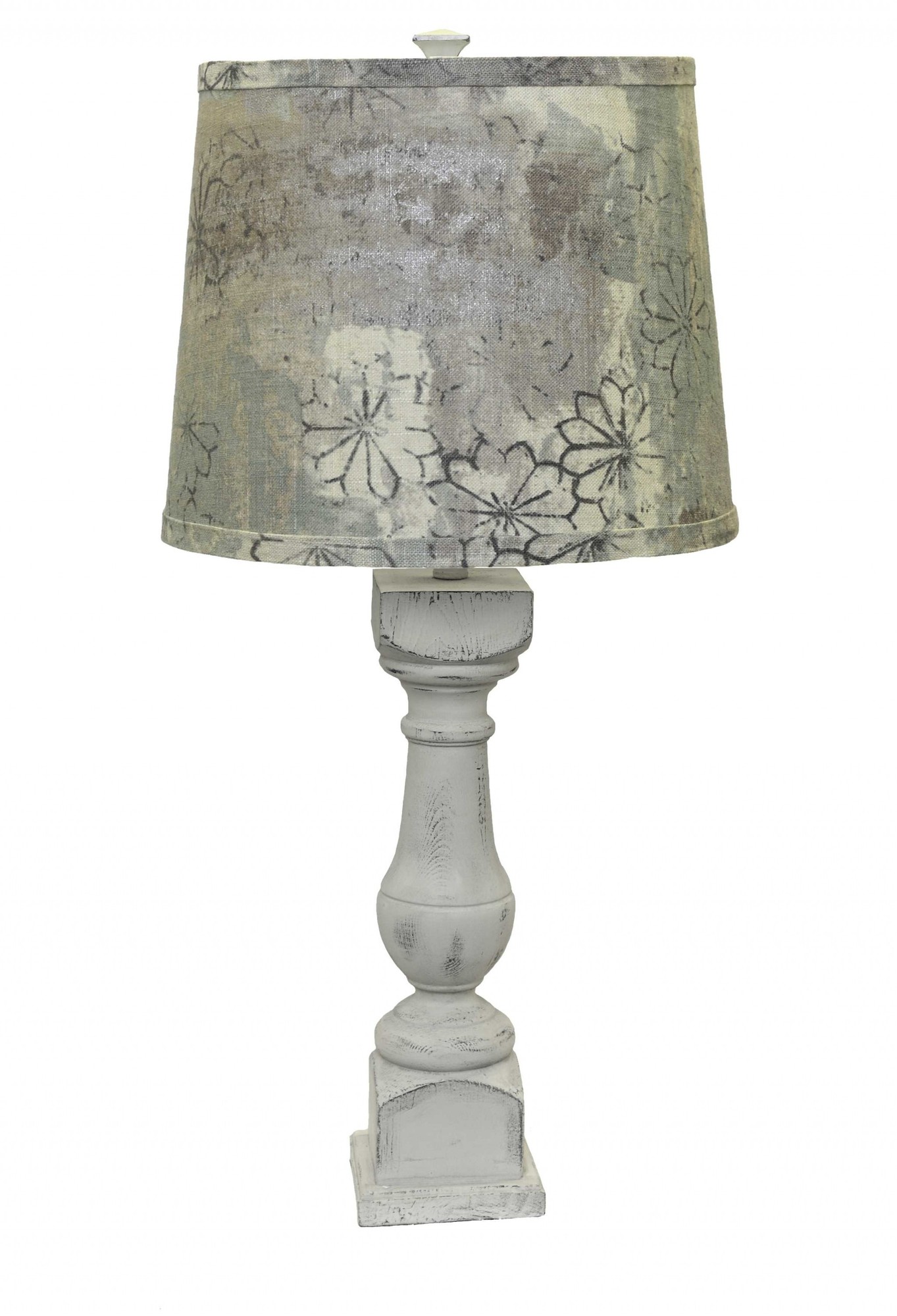 Distressed White Traditional Table Lamp with Patterned Shade