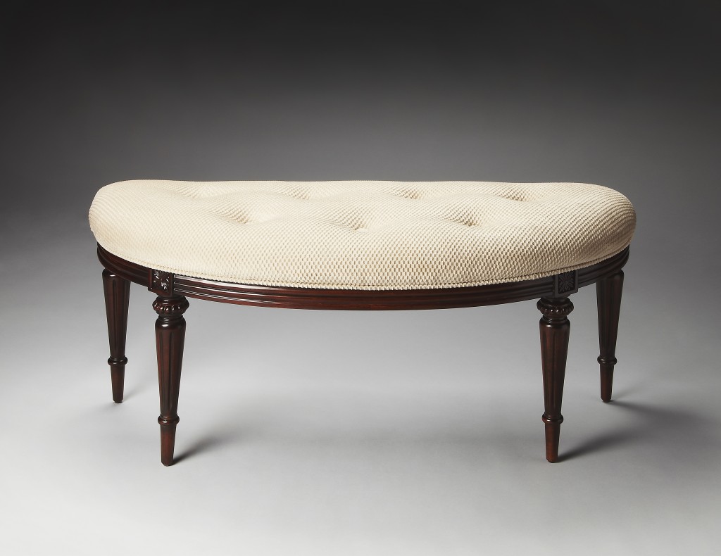 Classic Ivory and Dark Brown Crescent Shaped Bench