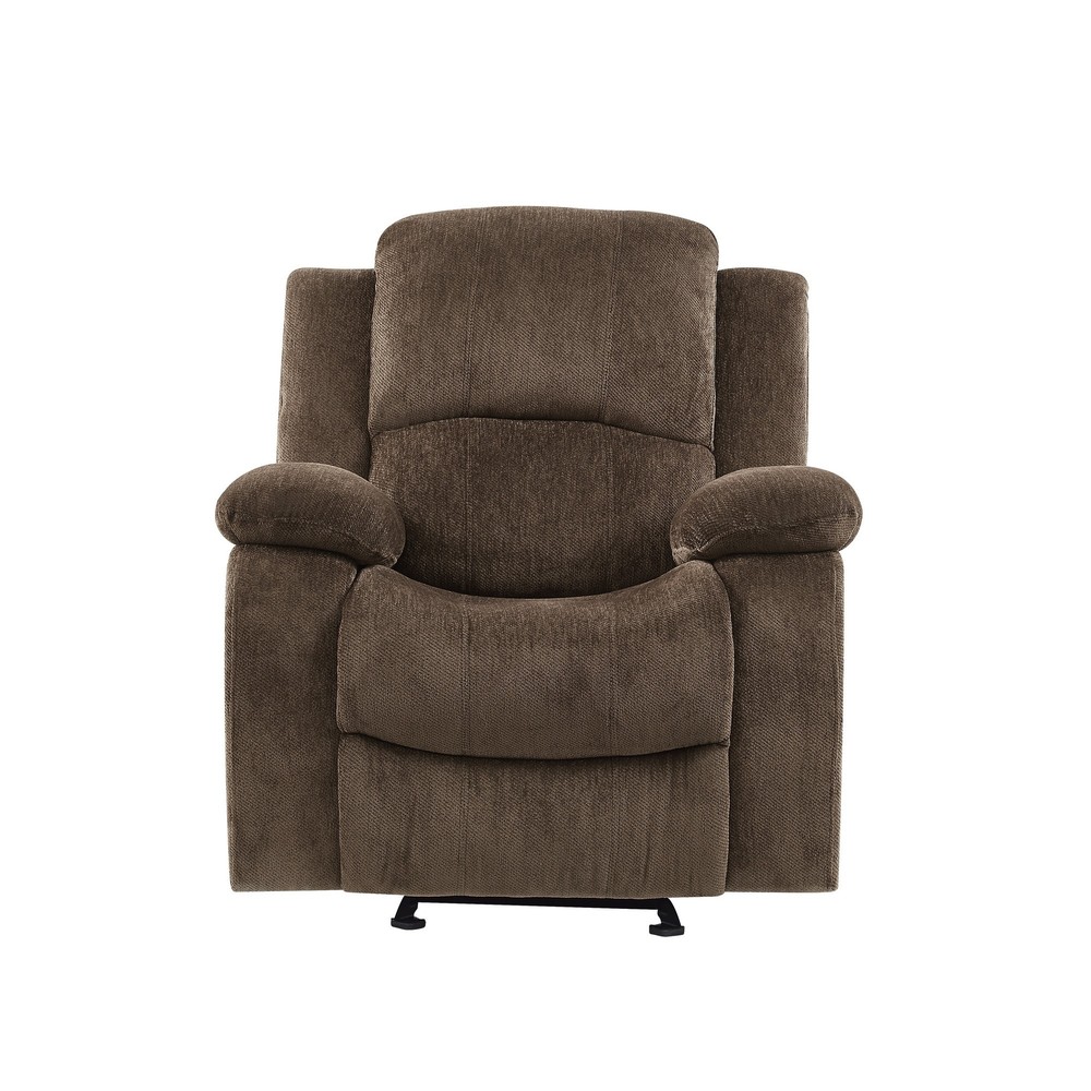 Coffee Brown Chenille Fabric Glider Recliner with Extra Plush Arms and Seating