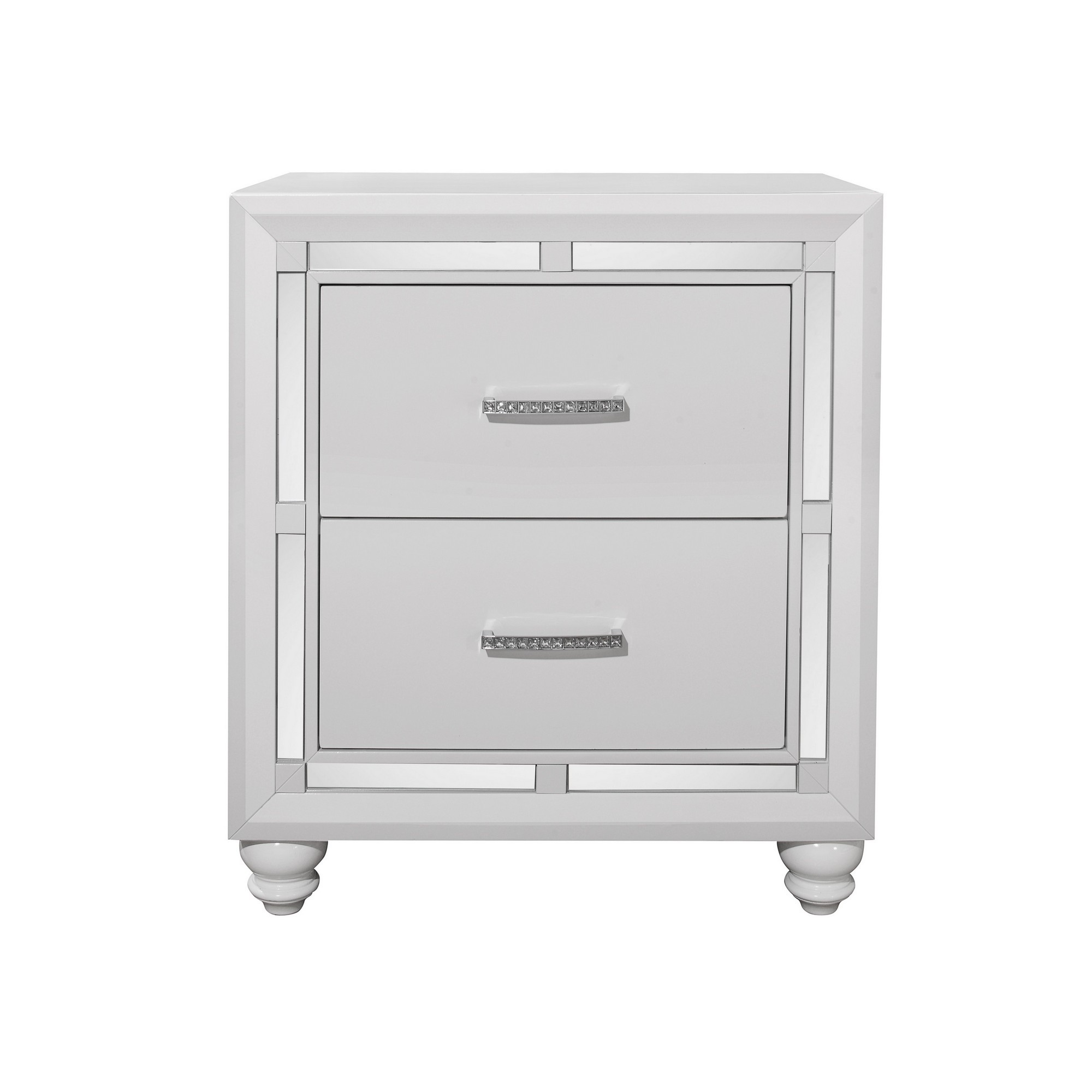 White Tone Nightstand with 2 Drawer Mirror Trim Accent