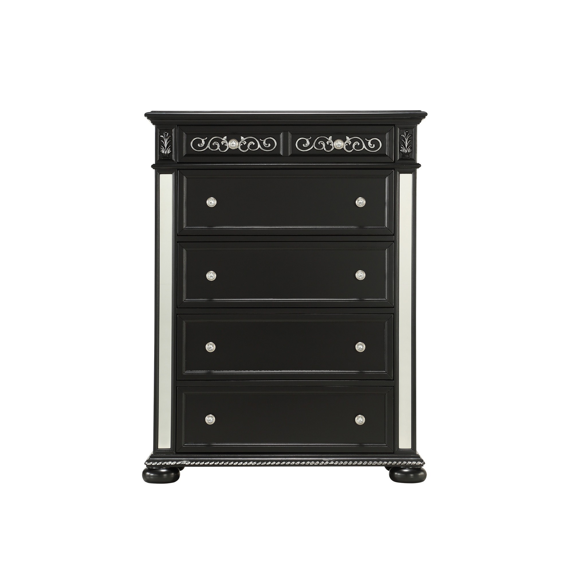 Black Jewel Heirloom Appearance Chest with Intricate Carvings Mirrored Accents 9 Drawer