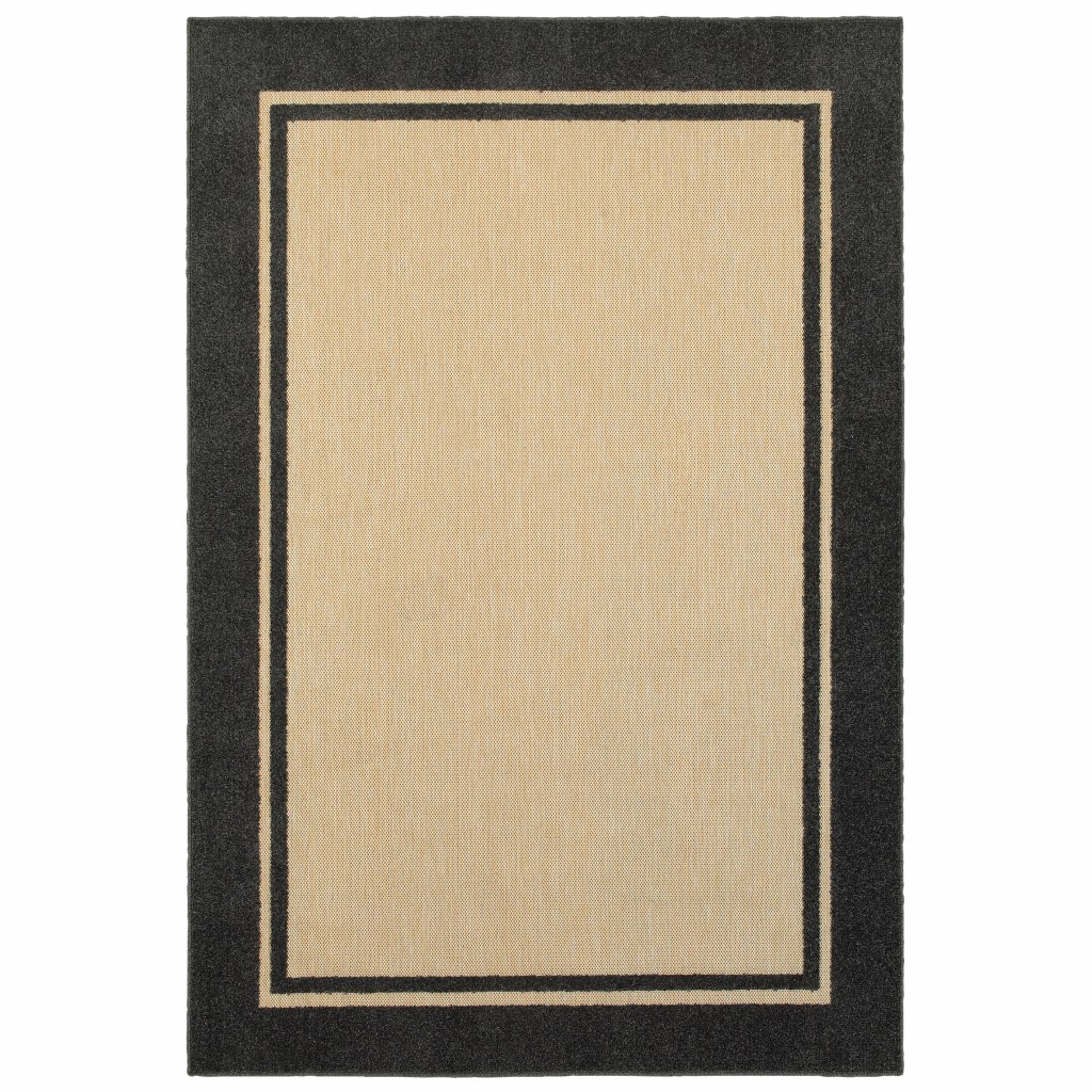 5' x 8' Sand and Black Border Indoor Outdoor Area Rug