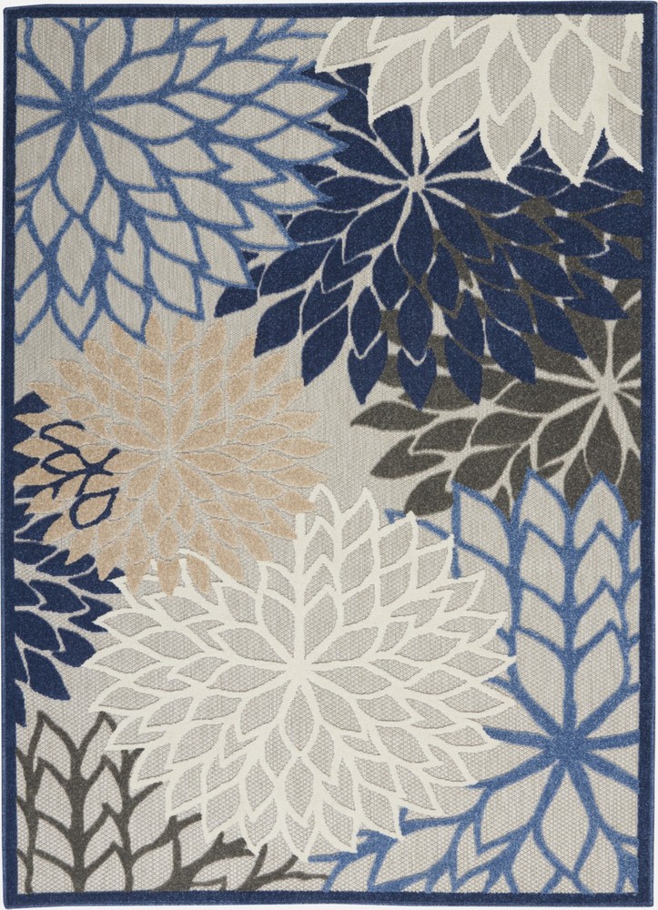 6 x 9 Blue Large Floral Indoor Outdoor Area Rug