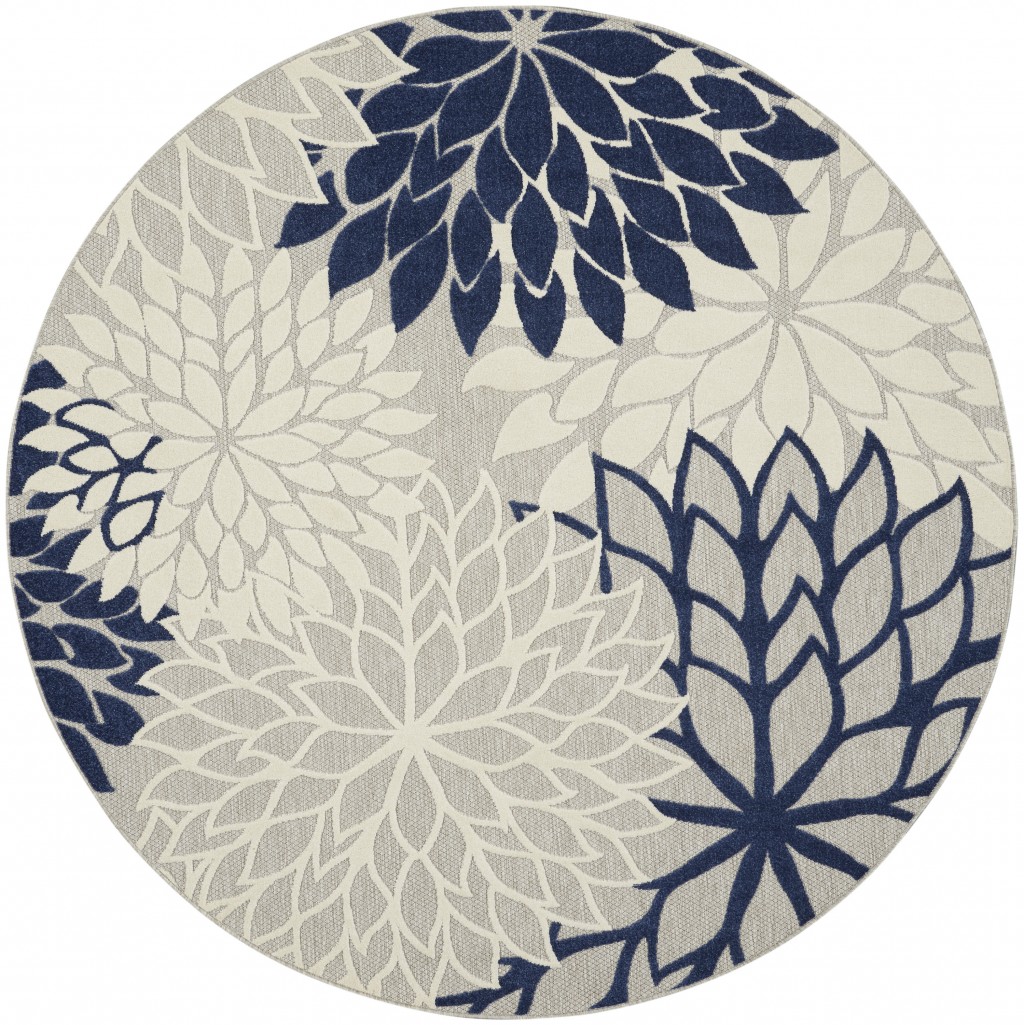 8 Round Ivory and Navy Indoor Outdoor Area Rug