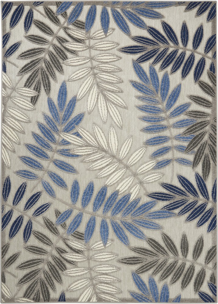 5 x 8 Gray and Blue Leaves Indoor Outdoor Area Rug