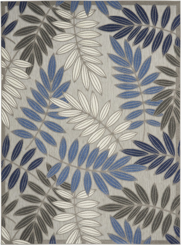 6 x 9 Gray and Blue Leaves Indoor Outdoor Area Rug