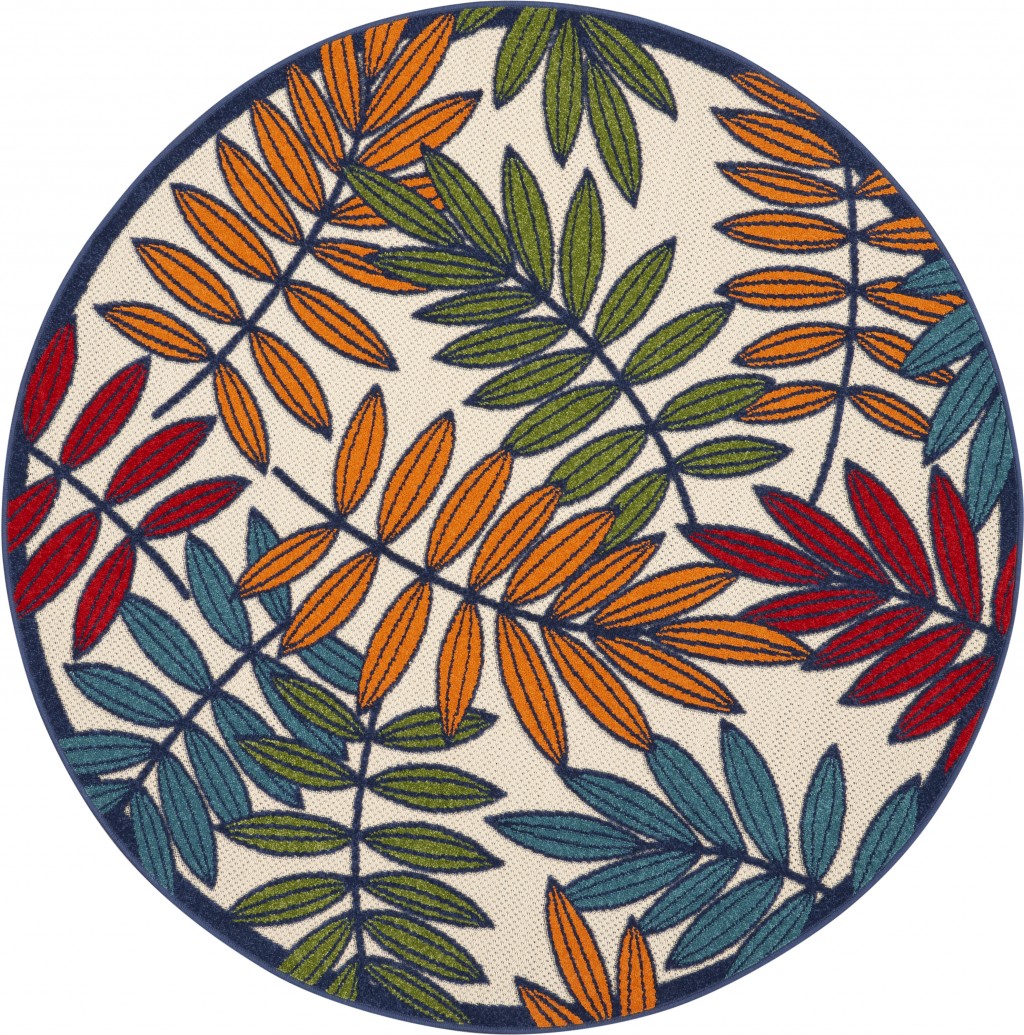 4 Round Multicolored Leaves Indoor Outdoor Area Rug