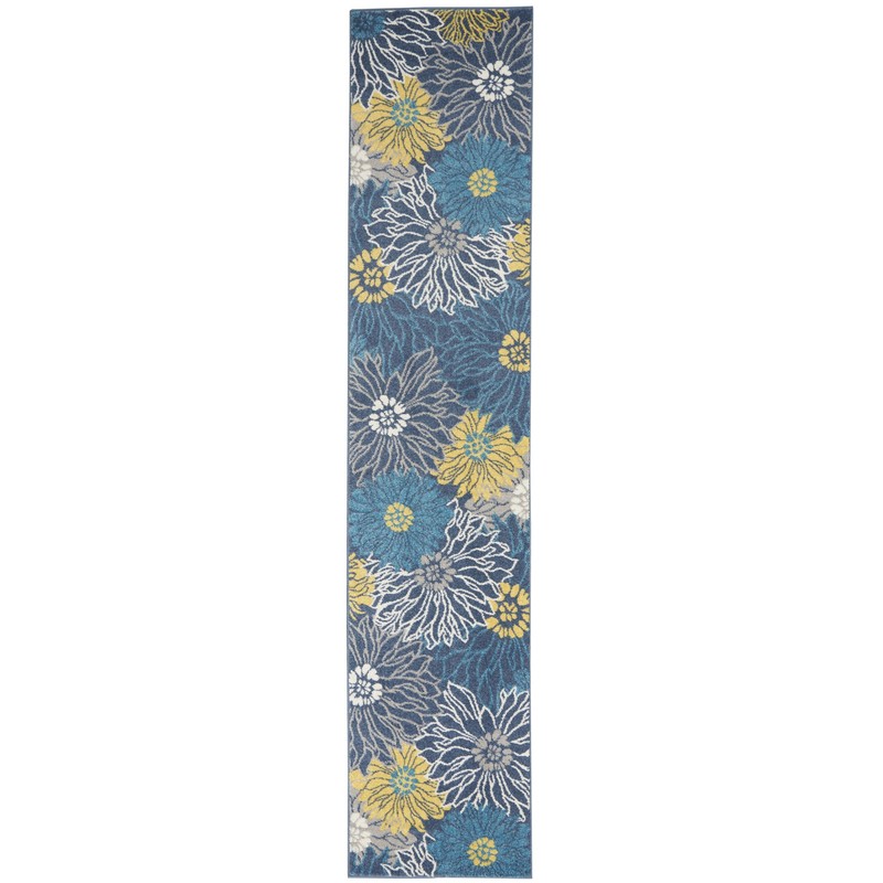 2 x 10 Blue Tropical Flower Runner Rug