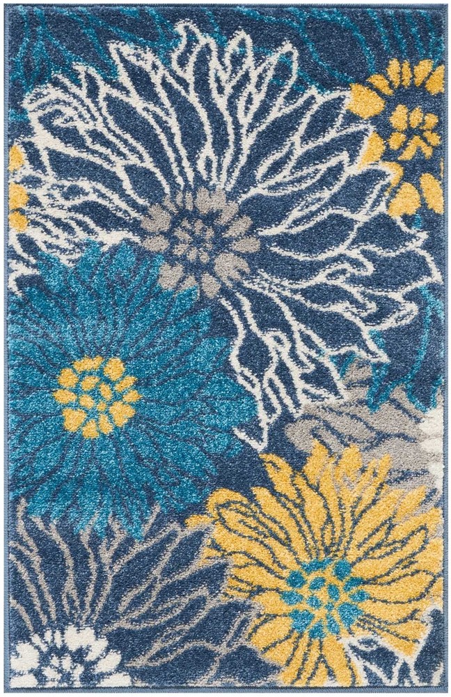 2 x 3 Blue Tropical Flower Scatter Rug