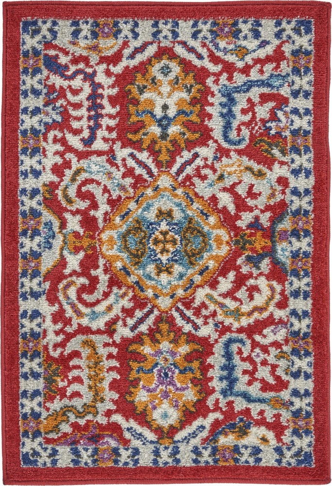 2 x 3 Red and Multicolor Decorative Scatter Rug