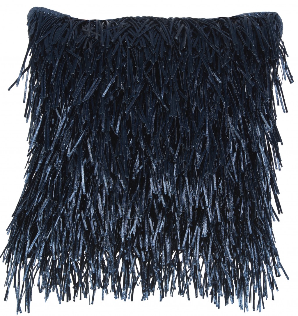 Unique Navy Blue Shag Accent Pillow