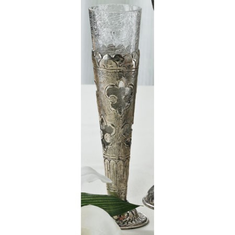 Rustic Fleur de Lis Metal and Glass Cone Vase