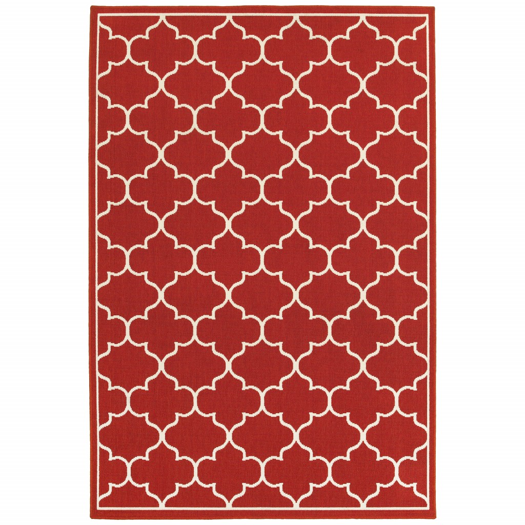 4x6 Red and Ivory Trellis Indoor Outdoor Area Rug