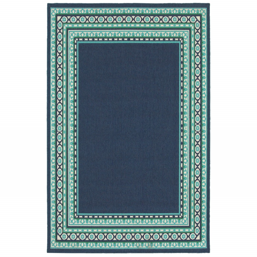 7x10 Navy and Green Geometric Indoor Outdoor Area Rug