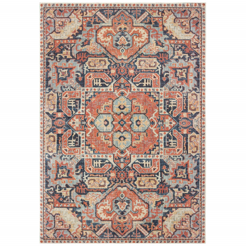 10x13 Blue and Orange Tribal Area Rug