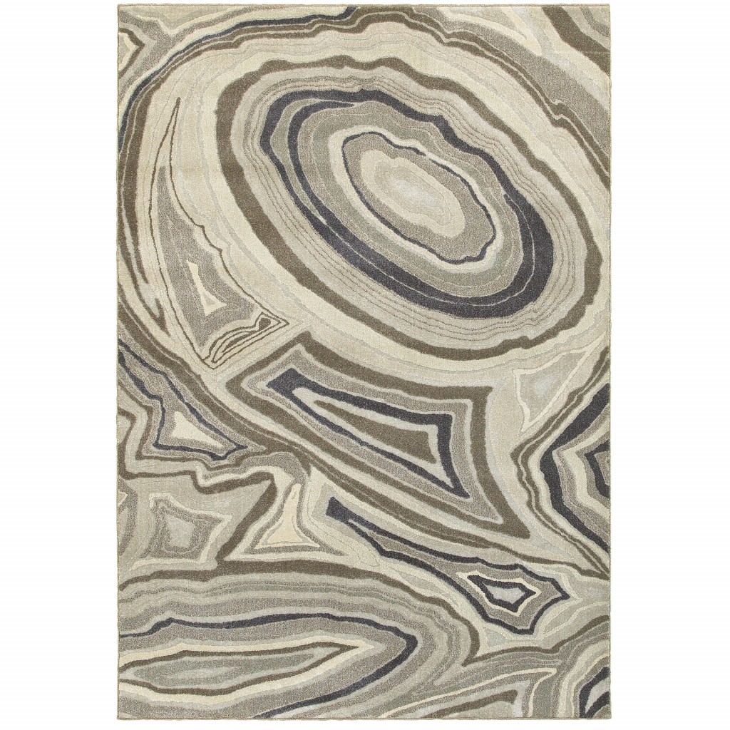 10x13 Ivory and Gray Abstract Geometric Area Rug