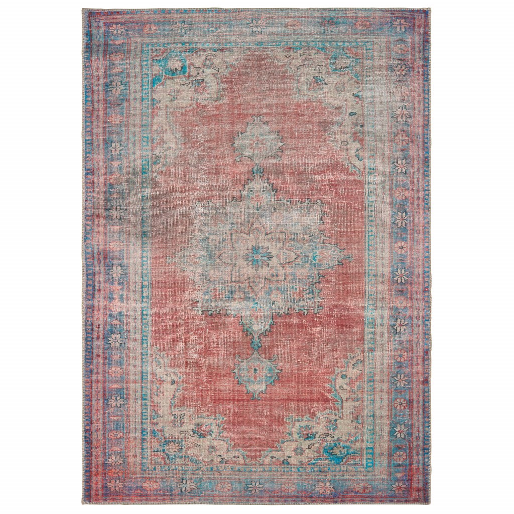 5x8 Red and Blue Oriental Area Rug