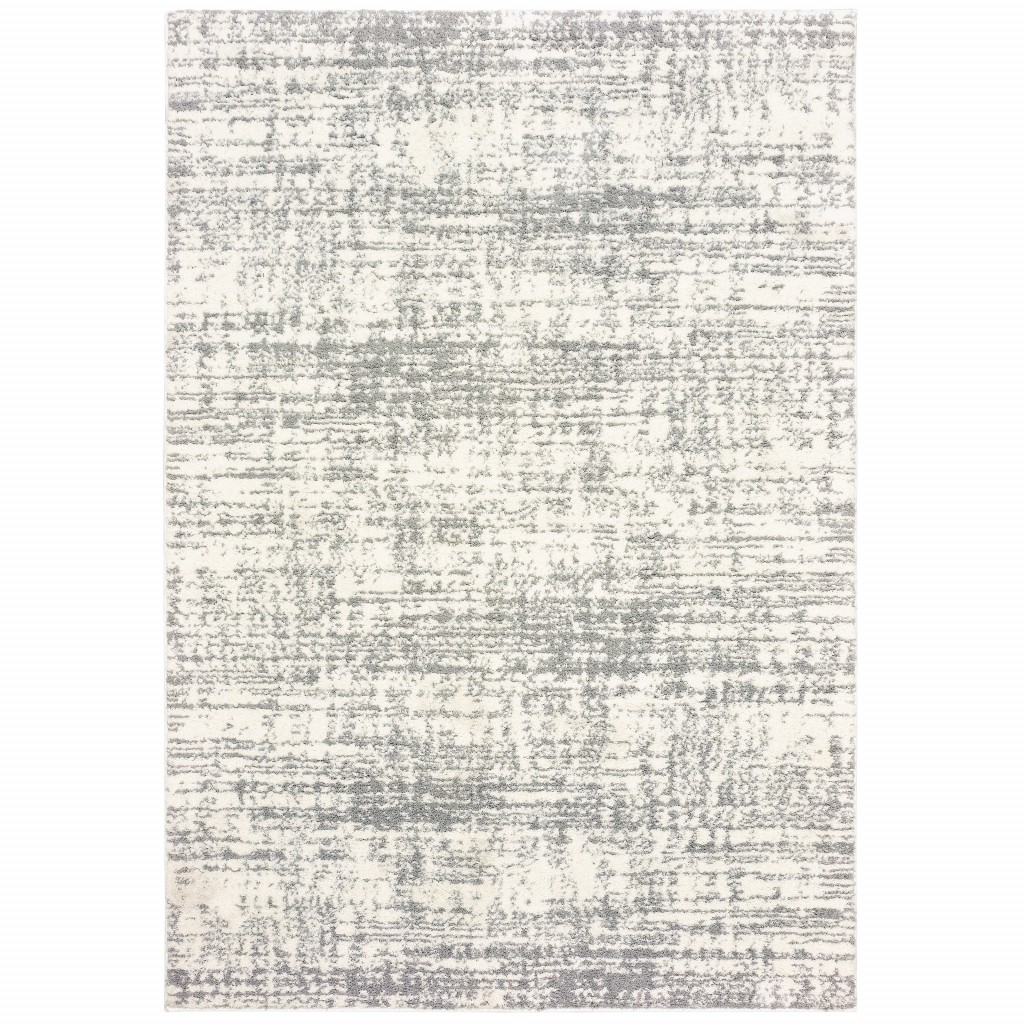 5x8 Ivory and Gray Abstract Strokes Area Rug