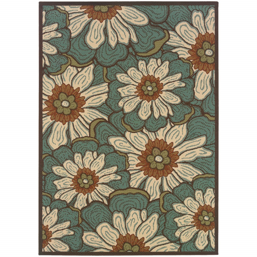 2x4 Blue and Brown Floral Indoor Outdoor Scatter Rug