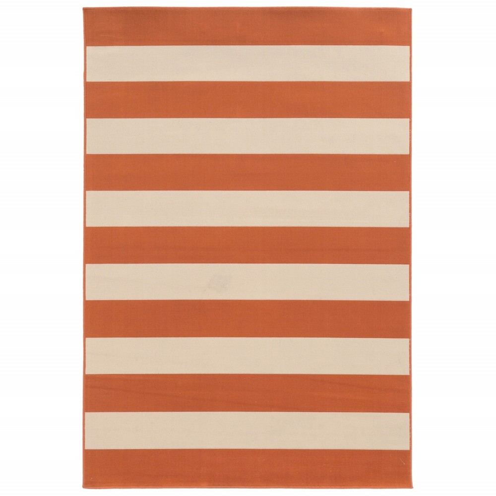 2x4 Orange and Ivory Striped Indoor Outdoor Scatter Rug