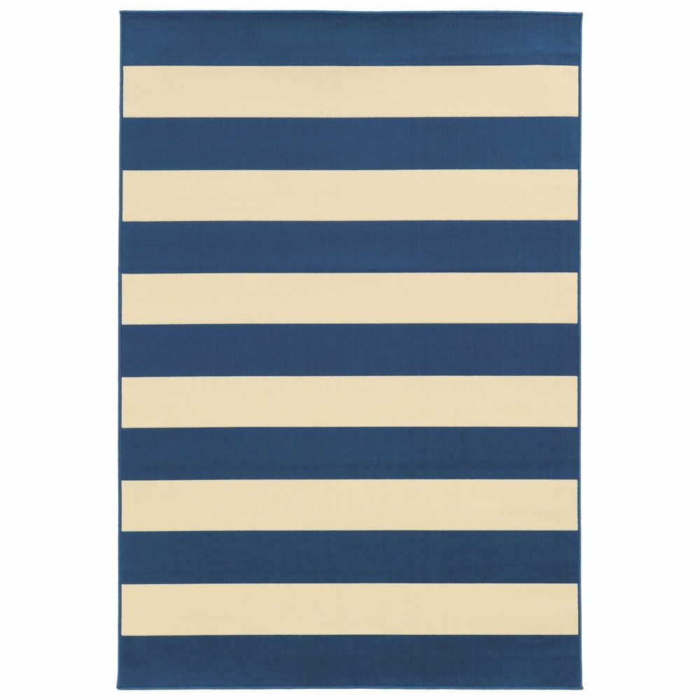 2x4 Blue and Ivory Striped Indoor Outdoor Scatter Rug