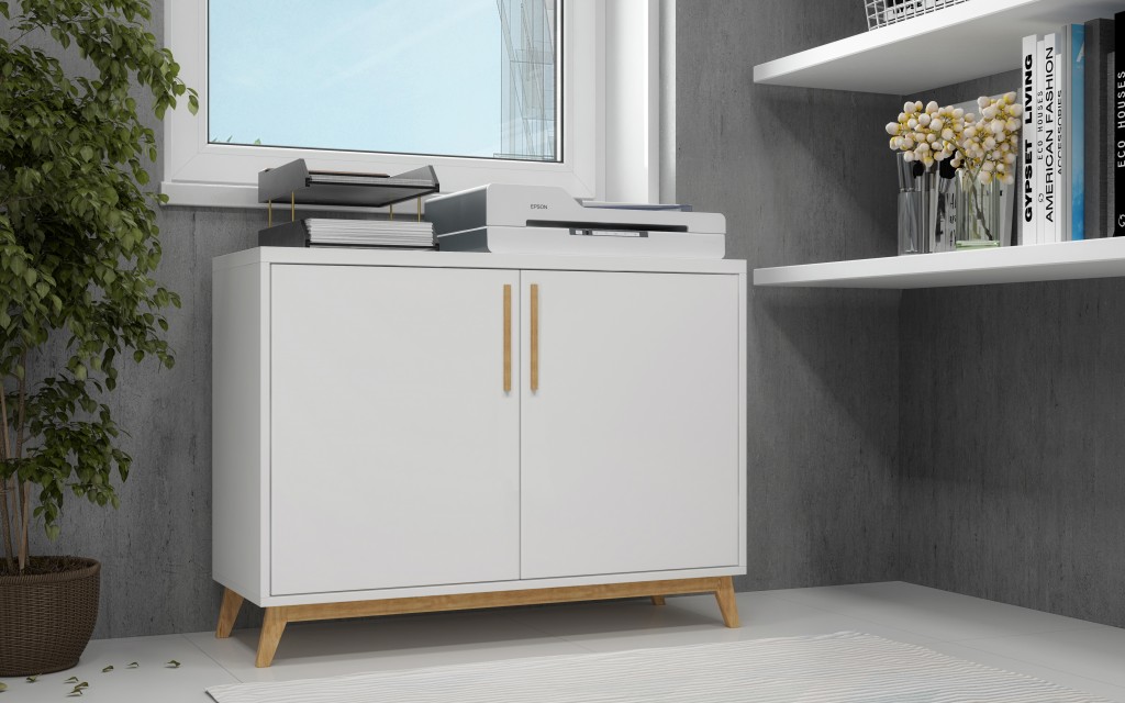 Modern White and Natural Two Door Buffet