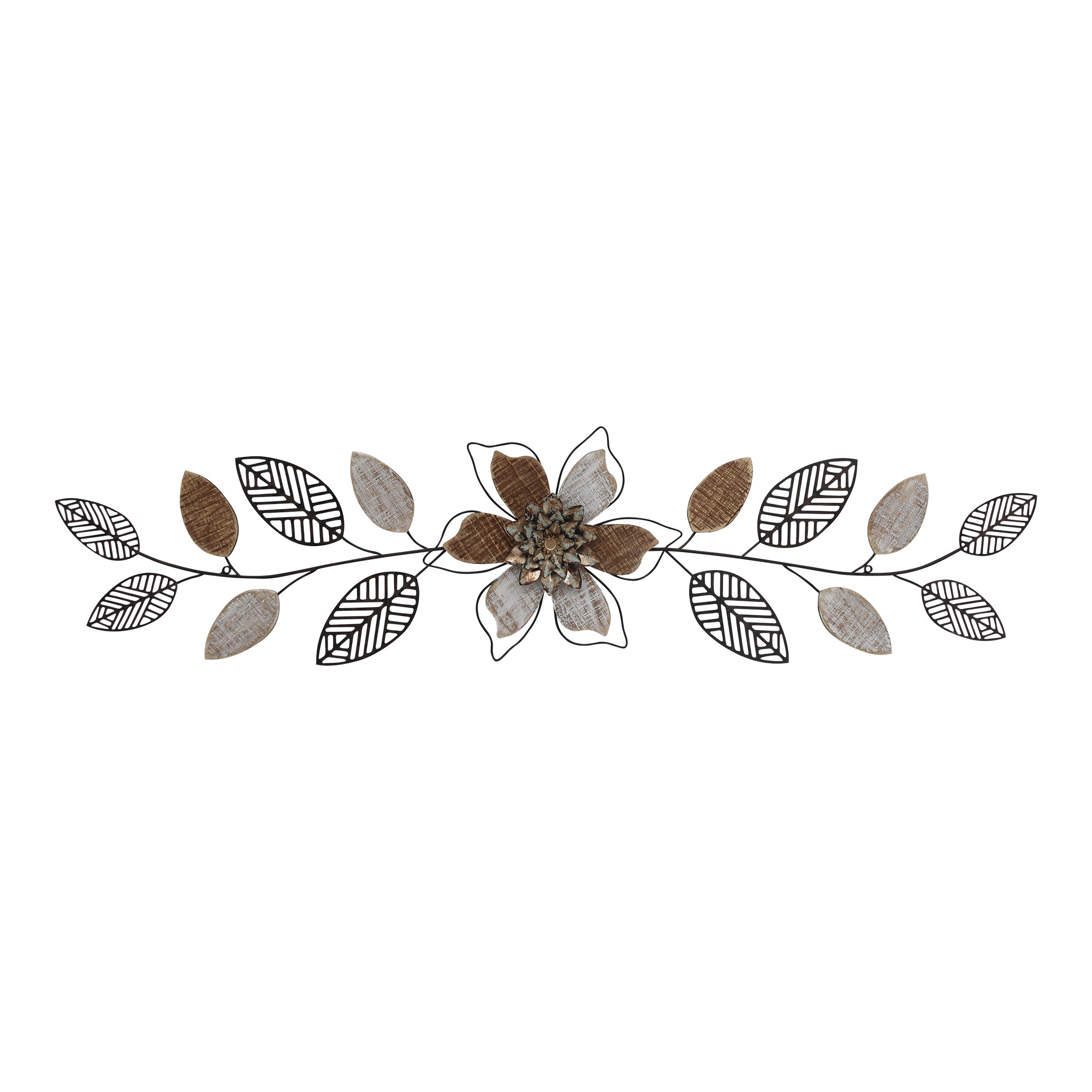 Wood and Metal Floral Three Pane Wall Decor