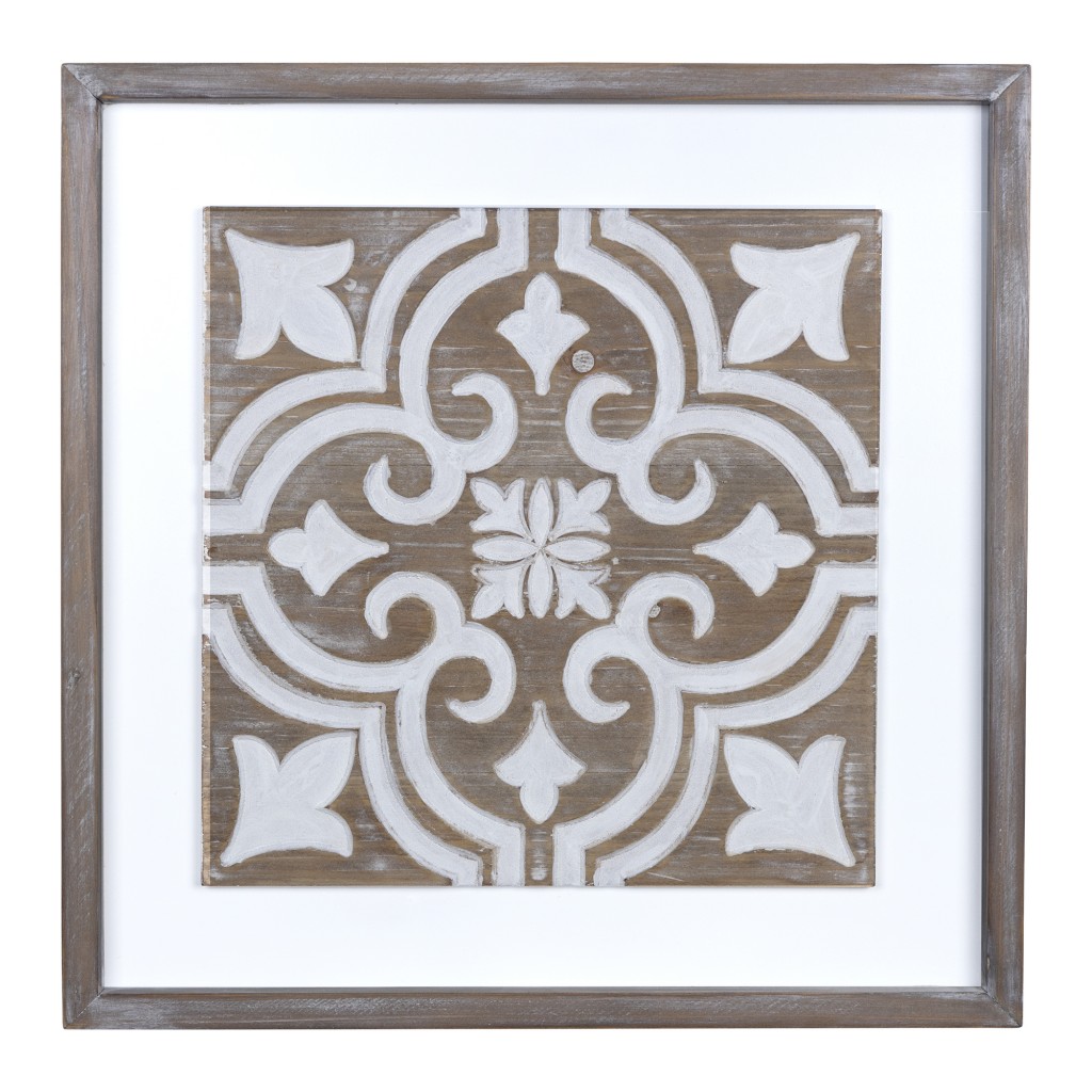 Wooden Gray and Beige Geometric Tile Wall Plaque