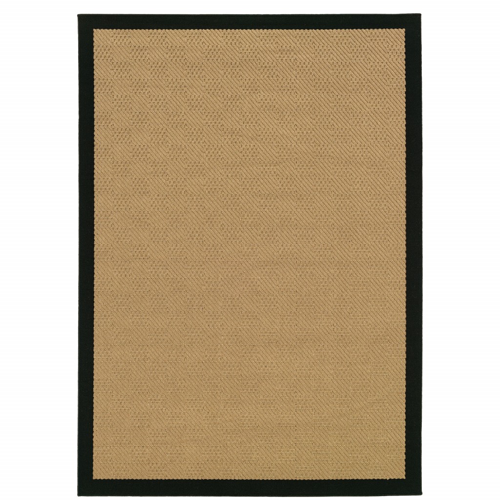 7x11 Beige and Black Plain Indoor Outdoor Area Rug