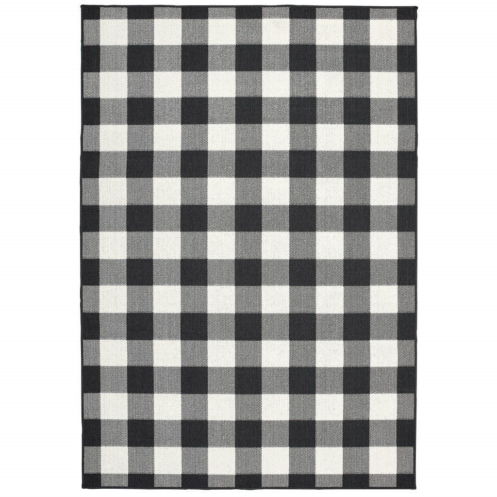 4x6 Black and Ivory Gingham Indoor Outdoor Area Rug