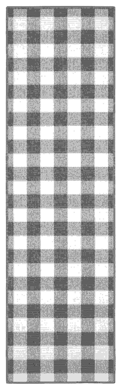 2x8 Gray and Ivory Gingham Indoor Outdoor Runner Rug
